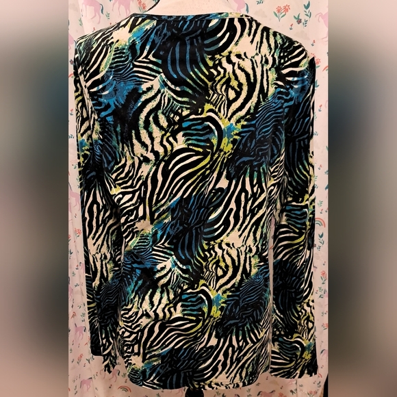 Y2K Kim Roger's Rainbow Zebra Long Sleeve Cotton Knit Tee Shirt Top SZ XL - Picture 2 of 5